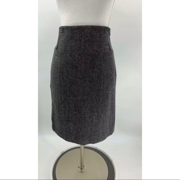 Theory Dresses & Skirts - Theory Lowan Skirt Pencil Tweed Leather Trim 2